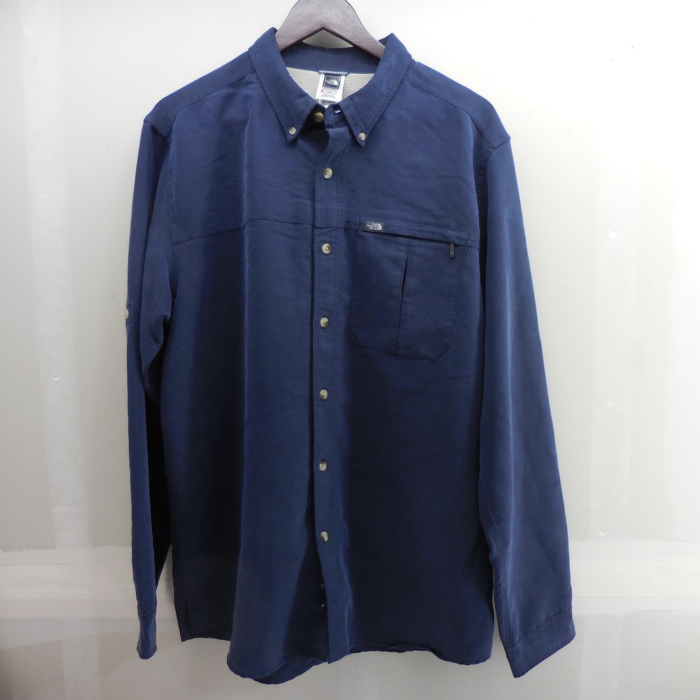 The North Face Mens Navy Blue Roll Tab Long Sleeve Hiking Shirt Large A412